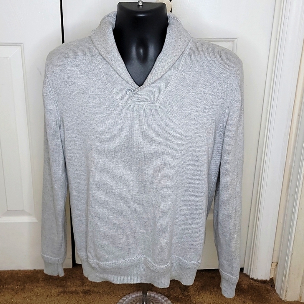 British Khaki Gray Shawl Collar Sweater Size M